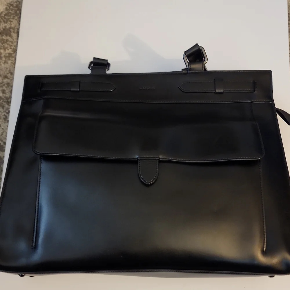 Lodis Black Leather Top-Handle Tote